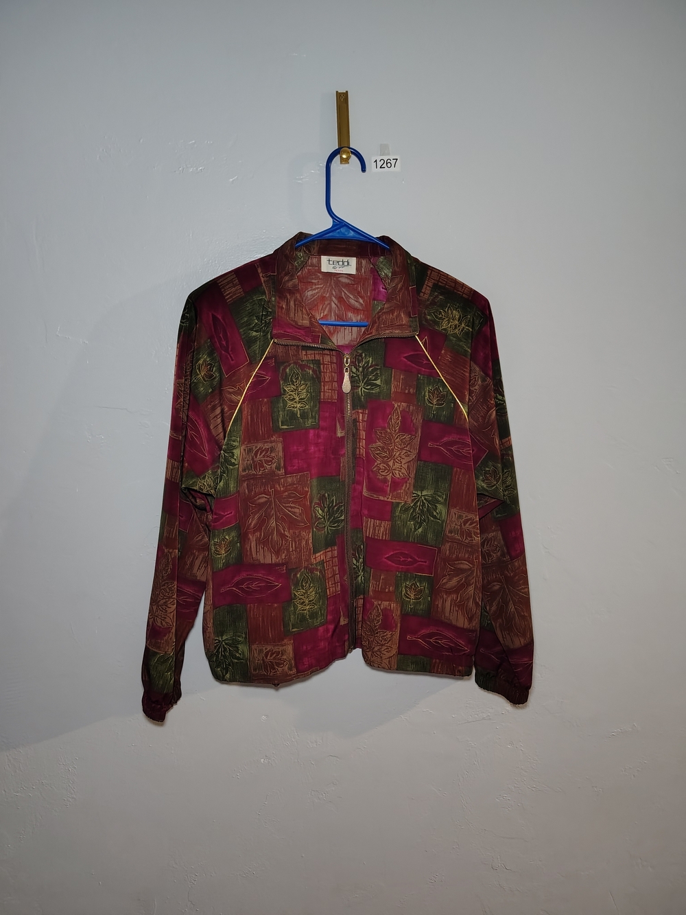 Teddi Patchwork Bomber Jacket in Burgundy and Olive